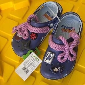 CROCS  Blue Clogs with Pink Rope Accents. Naruto Sasuke